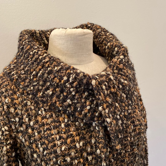 Curio Womens Textured Long Tan Black Cream Knit Cardigan w Wing Collar / Size M - Picture 6 of 10